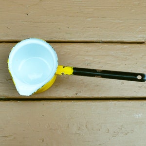 Enamel Pouring Cup, Mid Century Measuring Cup, Yellow Enamel Ladle image 7