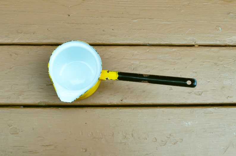 Enamel Pouring Cup, Mid Century Measuring Cup, Yellow Enamel Ladle image 7