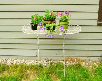 Folding Wire Plant Stand, Victorian Style Folding Plant Stand, Vintage Garden Stand Table