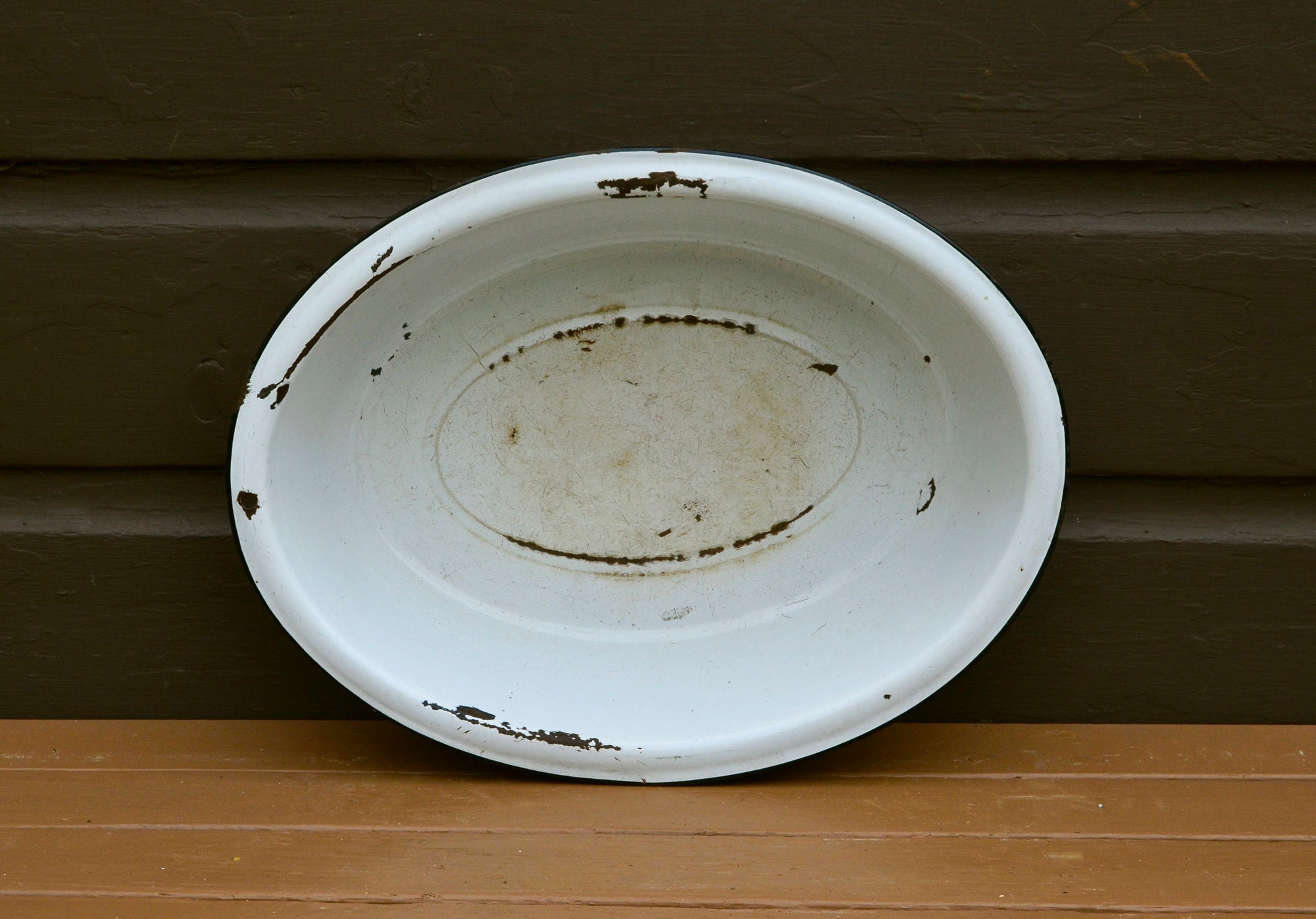 Rustic White Enamel Oval Basin Vintage Enamel Tub Planter Etsy