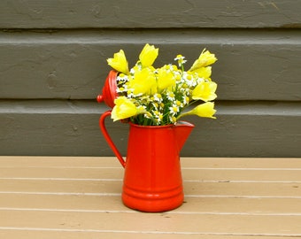 Red Enamelware Kettle, Vintage Enamel Coffee Pot, As Is Red Enamel Pot,