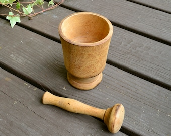 Wooden Mortar And Pestle Set, Primitive Wooden Mortar Bowl