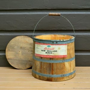 Wood Bucket, Antique Firkin, Primitive Wooden Bucket, Spaulding & Frost Firkin, Mince Pail