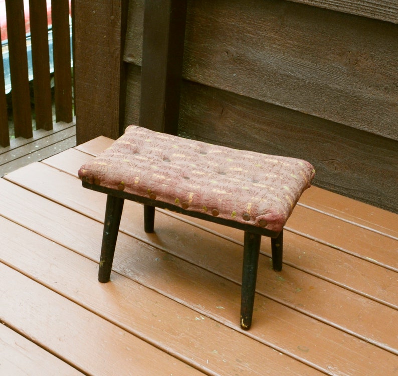 Fabric Covered Stool Vintage Fabric And Wooden Foot Stool Etsy