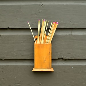 Wooden Fireplace Match Holders, Vintage Long Match Holder