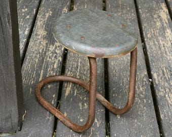 Milking Stool, Vintage Metal Plant Stand, Rustic Milking Stool, Metal Stool