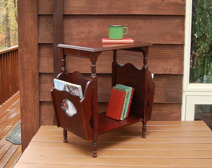 Magazine Table Vintage Reading Stand Dark Stained Small Etsy