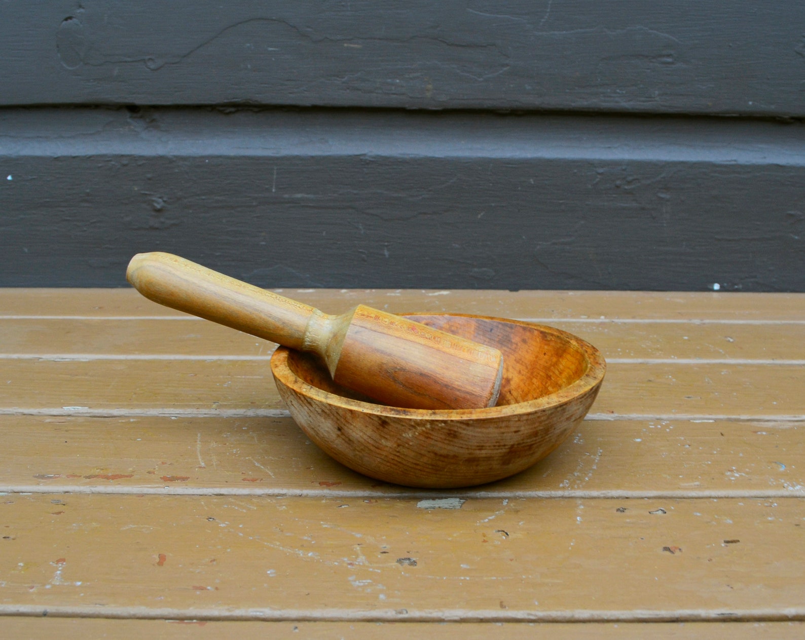 Wooden Mashing Bowl & Masher Vintage Maple Wooden Bowl Etsy