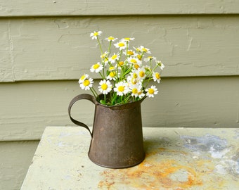 Old Tin Pitcher, Antique Tinware Creamer, Small Tin Metal Pitcher