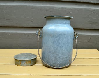 Enamel Soup Can, Old Gray Billy Can, Vintage Enamel Jug