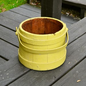 Small Wood Bucket, Antique Wooden Pail, Painted Bucket with Handle