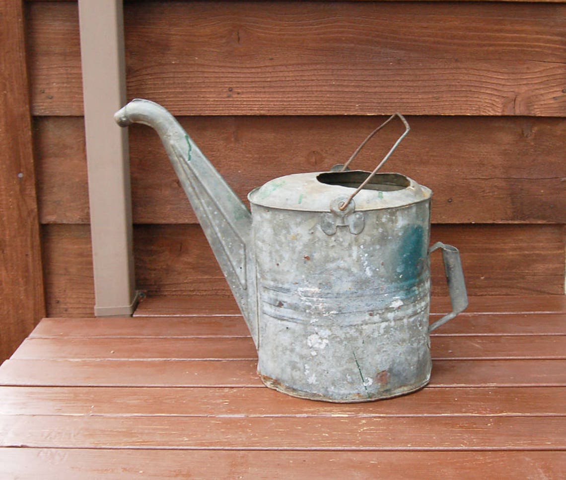 Large Galvanized Watering Can Vintage Goose Neck Watering Etsy