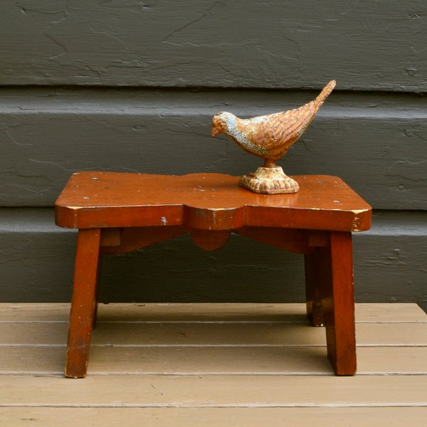 Antique Wooden Bench, Old Pine Farm Stool, Primitive Wood Bench