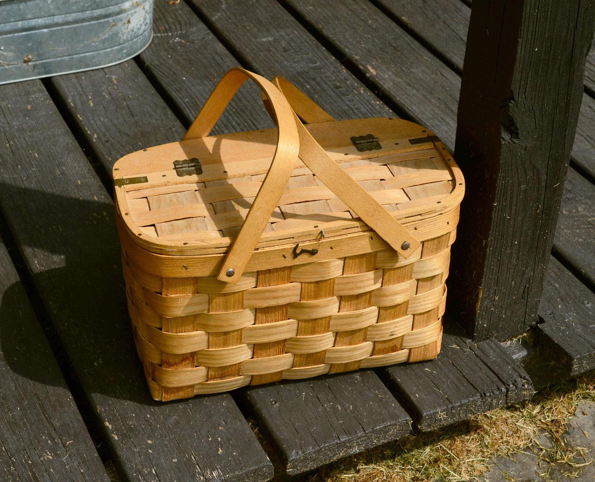 木製バスケット（持ち手付き） Basketville 木製バスケット（持ち