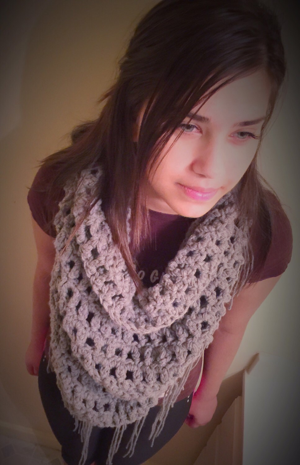 Crochet Triangle Neck Fringe Scarf Etsy
