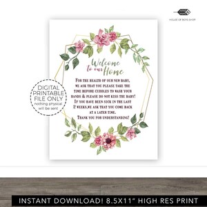 Newborn Door Sign, Do Not Kiss Baby, 8x10, Printable, Newborn Baby, Hospital Door Sign, Floral, Custom Sign, New Baby, Digital