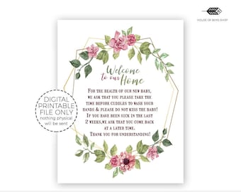 Newborn Door Sign, Do Not Kiss Baby, 8x10, Printable, Newborn Baby, Hospital Door Sign, Floral, Custom Sign, New Baby, Digital