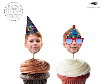 Custom Photo Cupcake Topper, Personalized, Face Cupcake Topper, Sombrero, Birthday Hat, Digital File, Printable