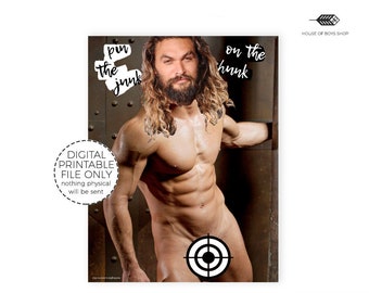 Pin the junk on the hunk, Jason Momoa, pin the tail game, bachelorette party, hen party, bachelorette party, pin the penis, digital