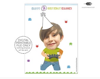 Gamer Pin The Tail Game Digital Birthday Party Game Customized Poster Pin The Hat Printable Your Photo Video Game Kid Party