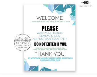 Medically Fragile Child Door Sign, Wash Your Hands Printable (Digital Download)