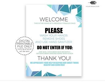 Medically Fragile Door Sign, Fragile Child Baby Sign Printable Twins Medically Fragile Door Sign NICU Baby Wash Your Hands