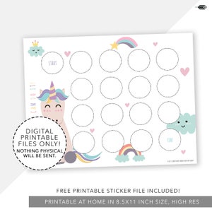Cuadro de recompensas, cuadro de incentivos de unicornio imprimible, descarga digital, sistema de recompensas para niños, rutina de entrenamiento para ir al baño para niñas