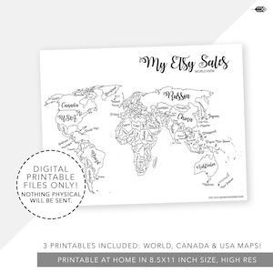 ETSY Verkäufe Printable Verkäufe Tracker USA Kanada Verkäufe Karte Business Planer Malseite