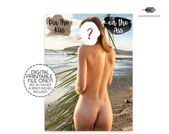 Pin the kiss on the babe, pin the tail game, bachelor party, bachelor party game, digital file, stag party, stag games