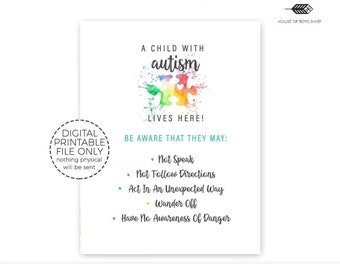 Autism, Autism Family, Neurodivergent, Autism Awareness, Autism Mom, Front Door, Door Sign, Autism Sign, Instant Download, Print