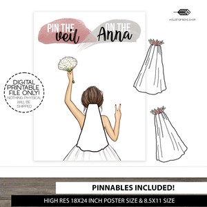 Pin The Veil on the Bride, Custom pin the tail, Pin the tail game, INSTANT DOWNLOAD, Customized, Personalized, Hens Game, Bachelorette Game