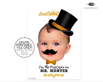 Juego de fiesta personalizado "Pin el bigote", cumpleaños personalizado (descarga digital)