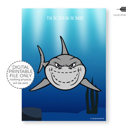 Pin The Tail On The Shark Shark Birthday Party Game Shark Etsy