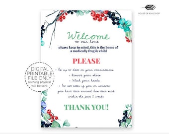 Medically Fragile Sign, Sick Child, Wash Your Hands, NICU, Preemie Baby, Welcome Sign, Door Sign, No Touching, Hospital Sign