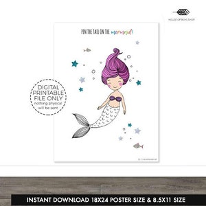Pin The Tail On The Mermaid Birthday Party Games Printable Instant Download DIY Printable Party Games Mermaid Obsessed Birthday Supplies