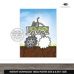 Speld de staart digitaal verjaardagsfeestje Monster Truck-spel Speld het wiel op de Monster Truck-feest digitaal spel Instant download kinderspel