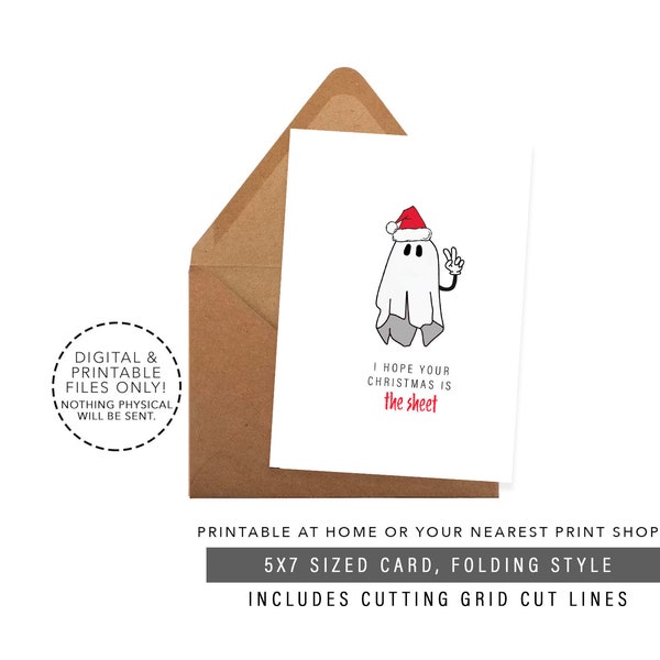 Printable Christmas Card, Sheet, Funny Christmas Card, Ghost, Holiday Card, Inappropriate, Christmas Card, Instant Download