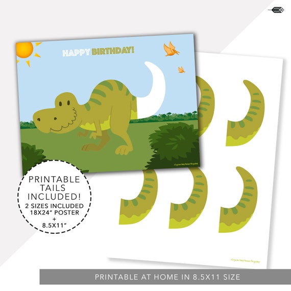 INSTANT DOWNLOAD Printable Pin the Tail on the Dinosaur 8x10 