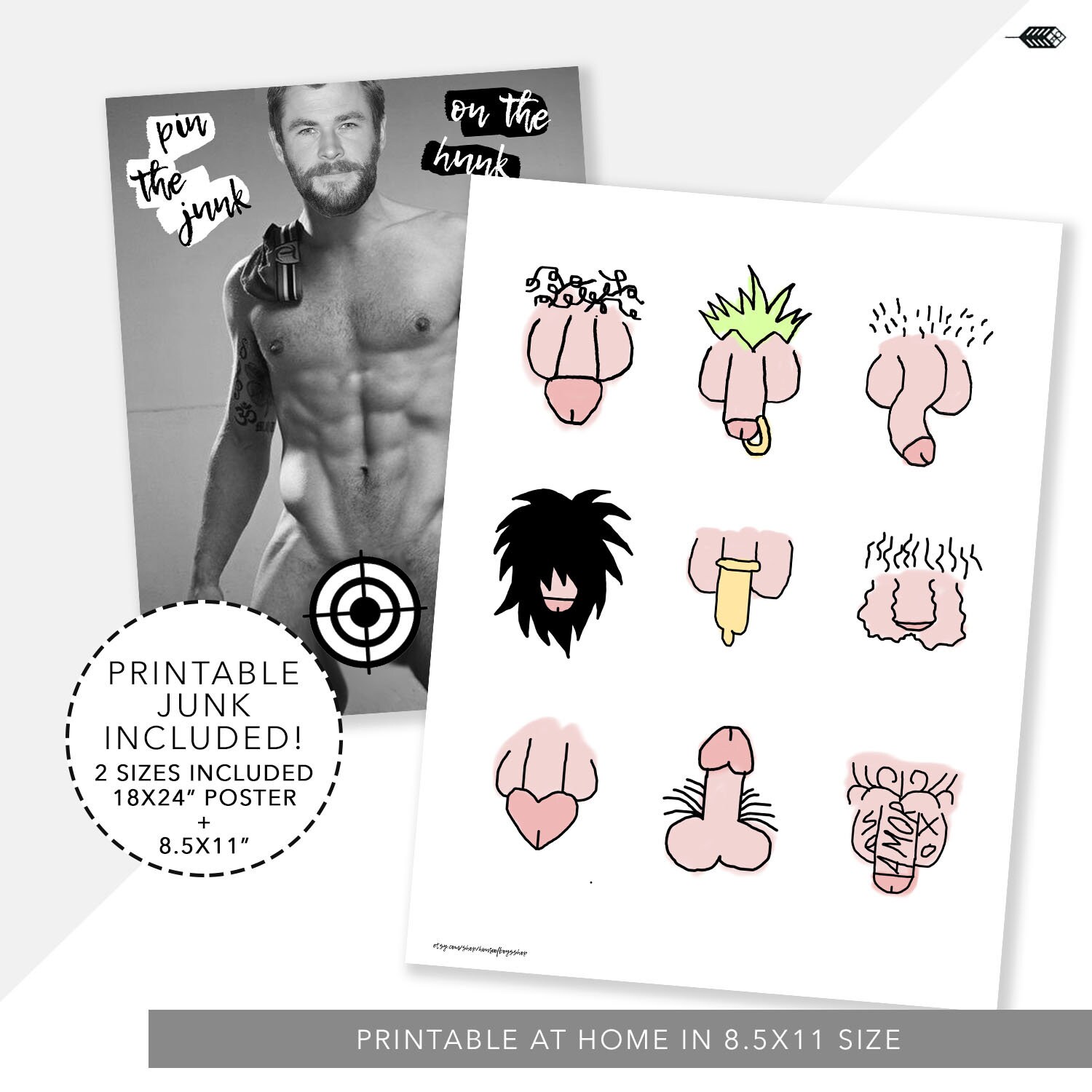 Pin the Junk on the Hunk Pin the Junk Pin the Tail Game - Etsy