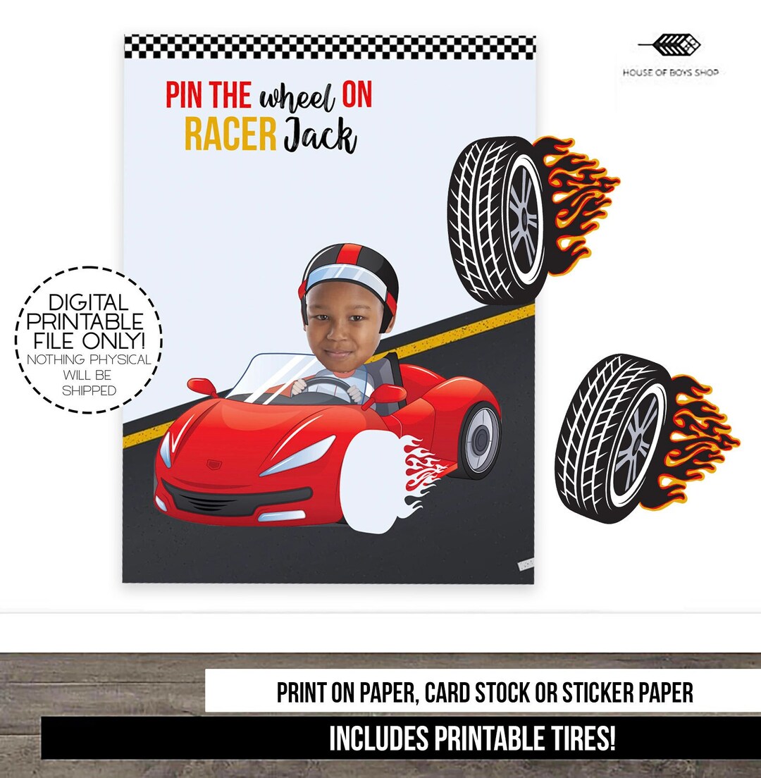 Three Racing Cars Pin Pin the Wheel on the Racer, Race Car Party Game, NASCAR, Birthday Party ...