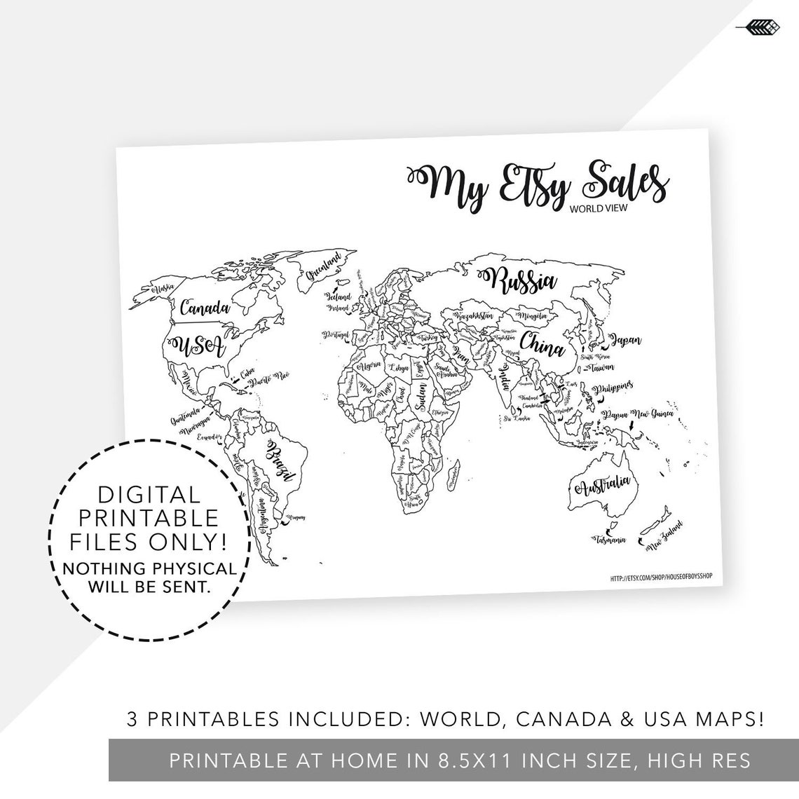 ETSY Sales Printable Sales Tracker USA Canada World Sales Map - Etsy Canada