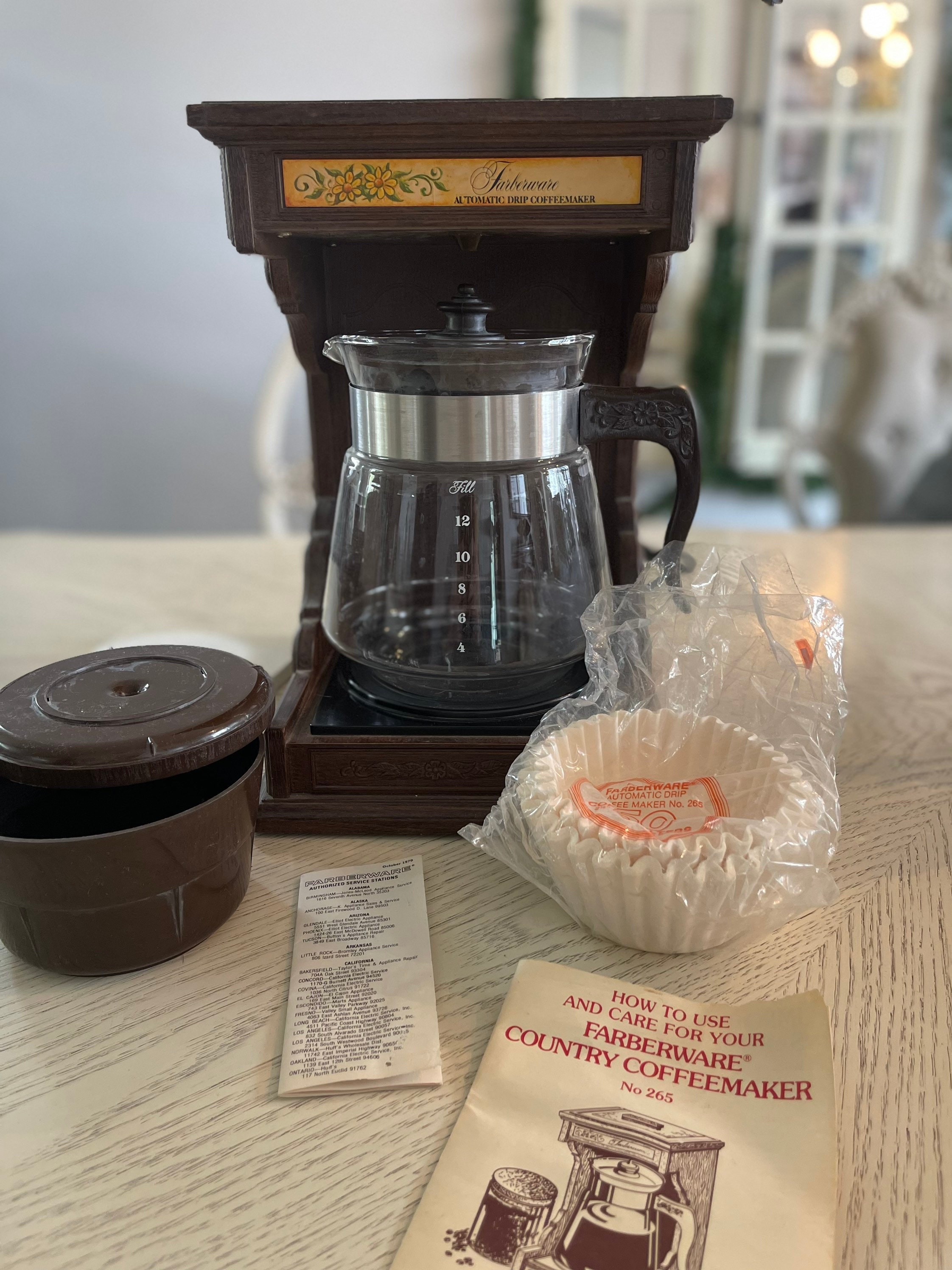 1970s Farberware #265 Automatic Drip Coffee Maker Rustic Country Faux Wood  Grain