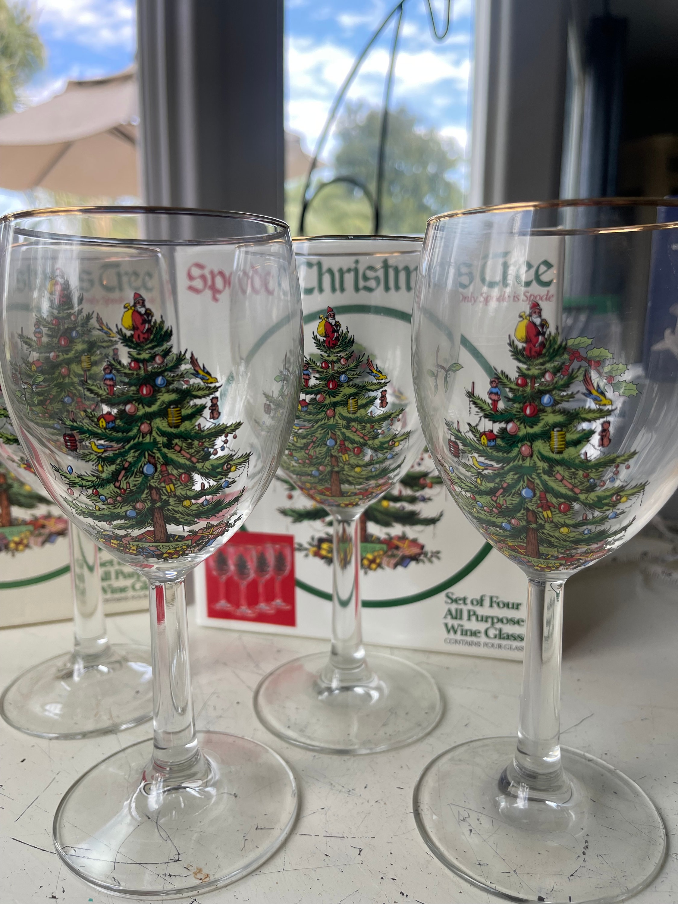 Spode Christmas Tree Set of 4 Wine Glasses