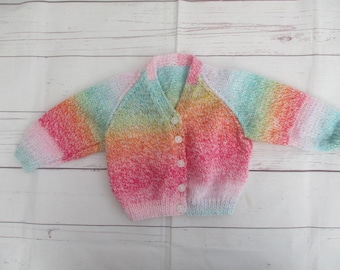 Hand knit baby cardigan | Hand knitted rainbow | New baby present | Baby shower gift | Rainbow baby gift | Rainbow cardigan Made to order