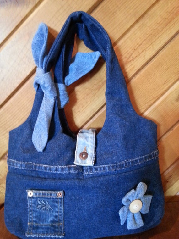 Blue Jean Button Flor Bolso reciclado | Etsy España