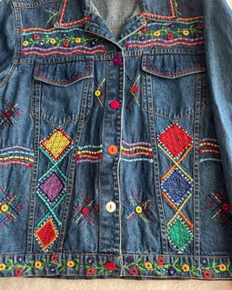 Vintage New Directions Women's L Embroidered Denim Jacket Boho 90s