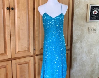 Vintage Blue Sequin Beaded Dress