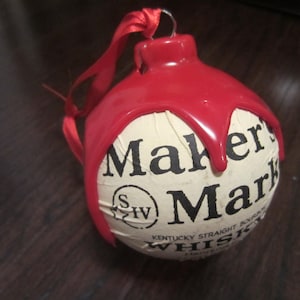 Maker’s Mark Bourbon Whisky Christmas Ornament Kentucky handmade with authentic Red Makers Wax & Label