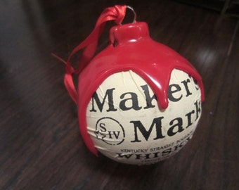 Maker’s Mark Bourbon Whisky Christmas Ornament Kentucky handmade with authentic Red Makers Wax & Label