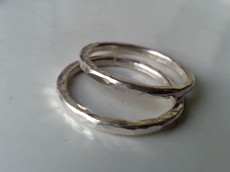 Two Sterling Silver Stacking Rings Hammered Finish Made to Etsy UK